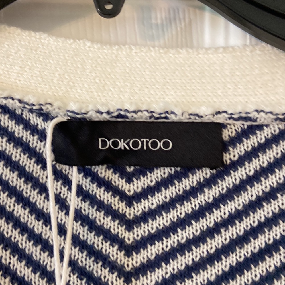 DOKOTOO Navy Blue and White Cardigan Sweater length 27” bust 50” - Picture 3 of 8